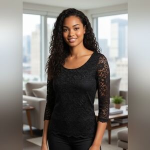 Boston Proper Black Lace Blouse